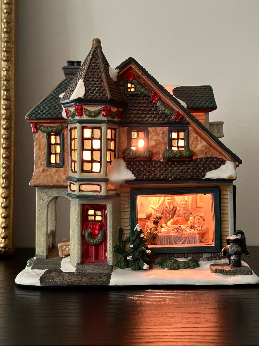 Vintage Norman Rockwell Saturday Evening Post Holiday Light-Up Porcelain House